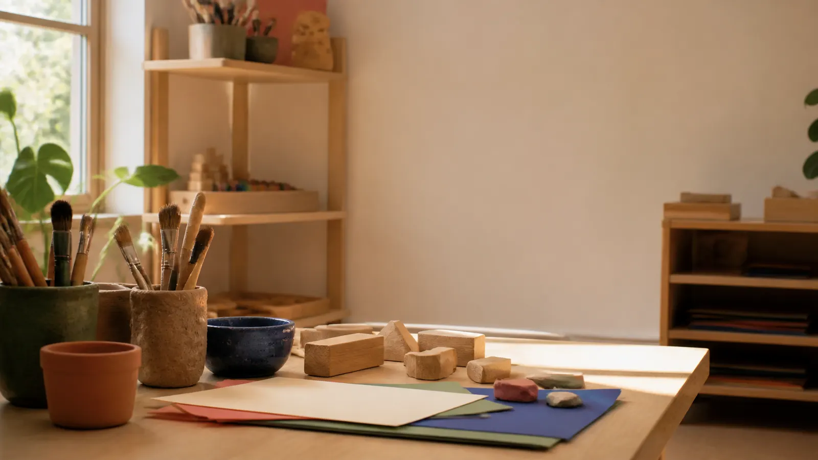 Materialien und Werkzeuge auf einem Atelier-Tisch